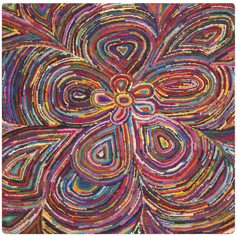 Anaheim Hand Tufted Cotton Floral Rug, Square 6'