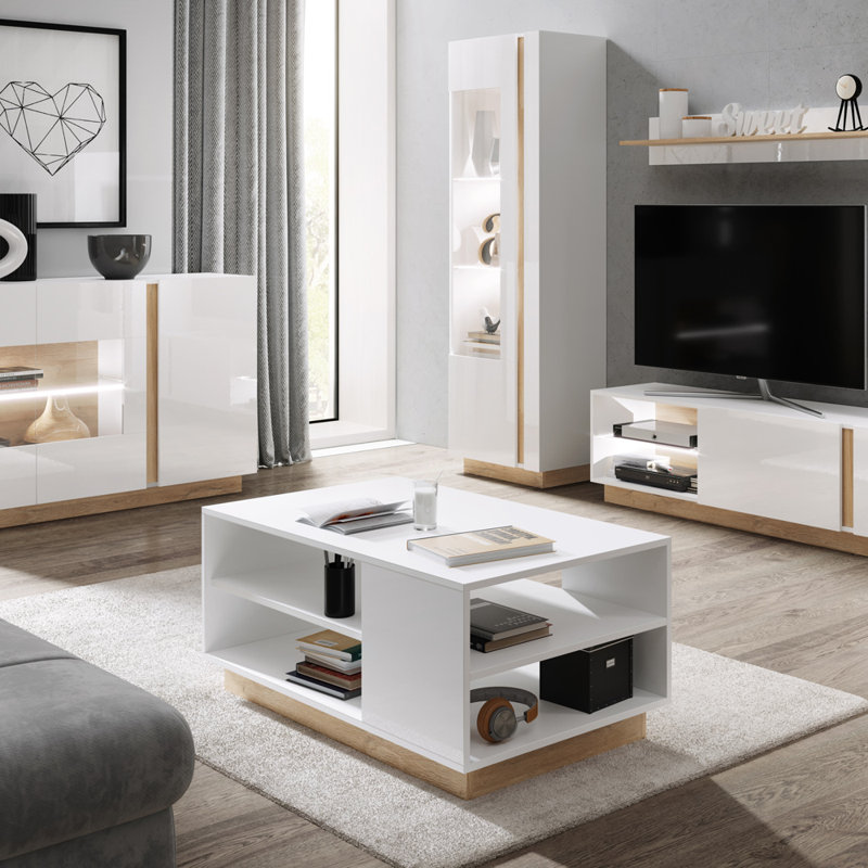 Armagh Block Coffee Table with Storage, White Top/Oak Base