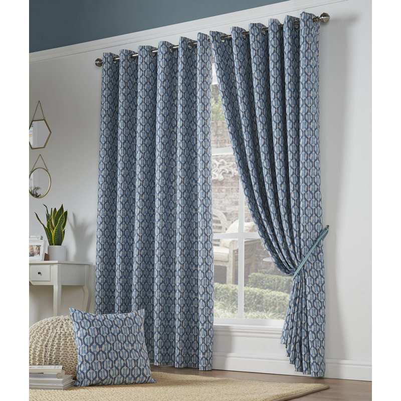 Cloe Semi Sheer Curtain Pair, Blue, 168 W x 229 D cm