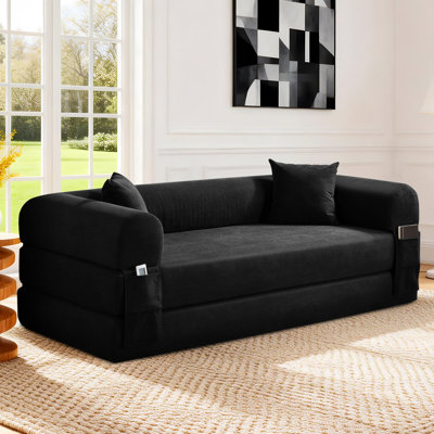 Canapé-lit convertible à 3 sièges avec poche de rangement, canapé-lit pliant en velours côtelé avec fermeture à glissière, canapé-lit de salon, 80 po