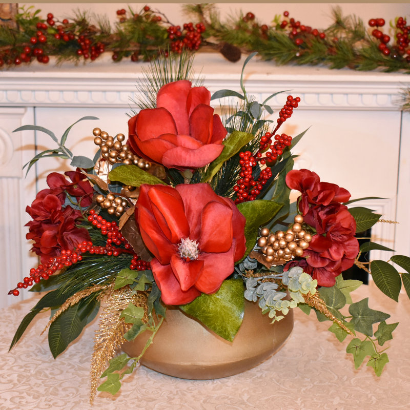 Faux Silk Magnolia Arrangement in Vase