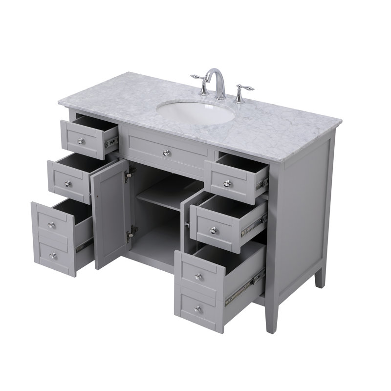 Ain 48'' Single Bathroom Vanity with Marble Top, Carrera White, Gray