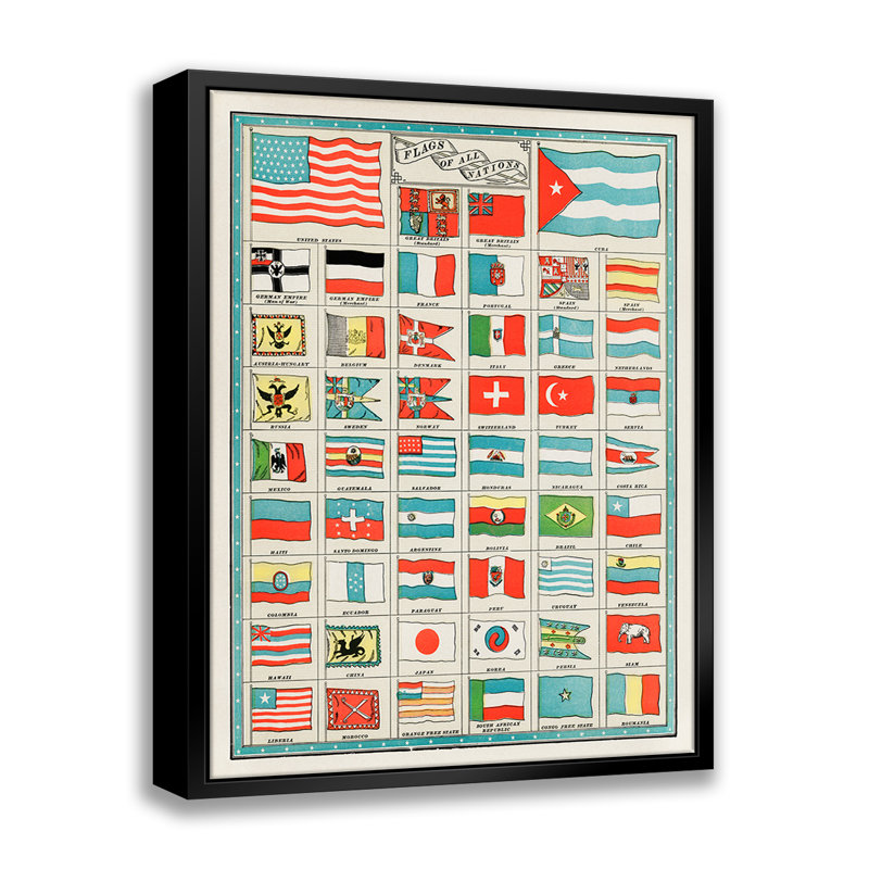 11 "x 14" x 2 "The Flags of All Nation - Estampe numérique sur toile avec cadre flottant