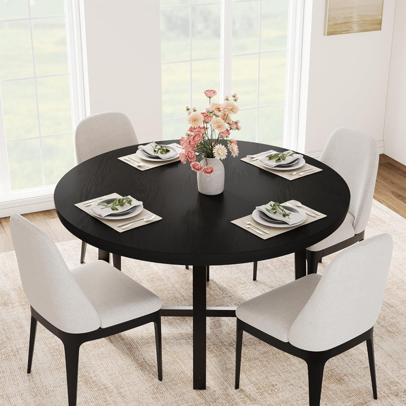 120 cm Round Wooden Dining Table, Black, Black, Black, Black