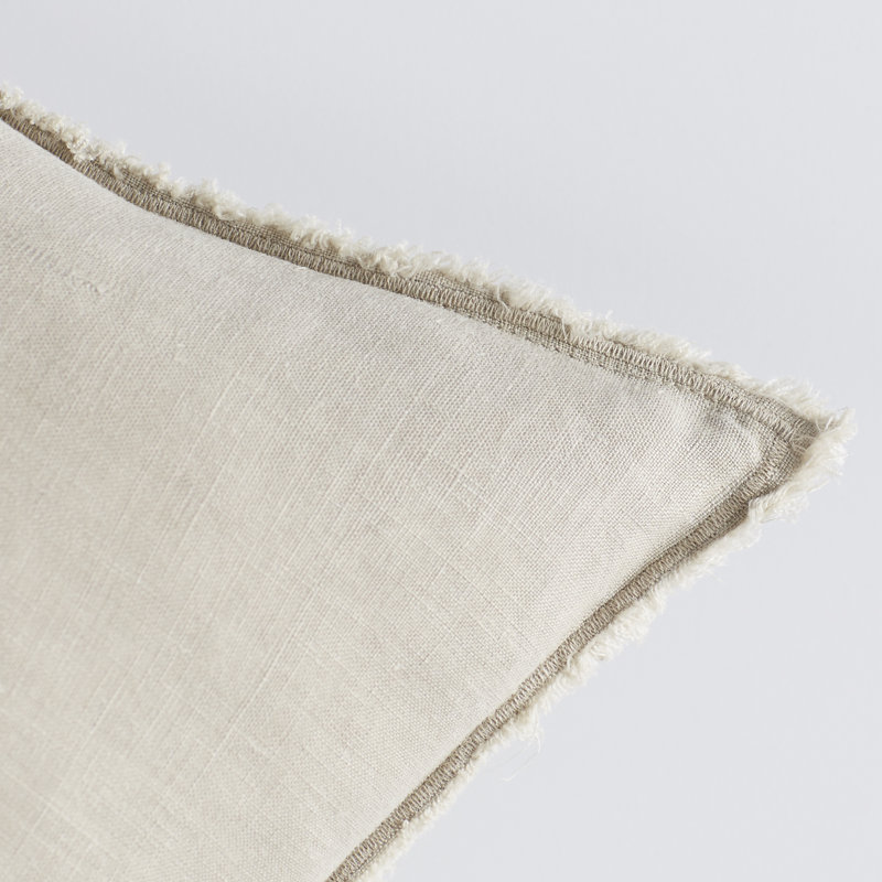 Natural Linen Square Throw Pillow with Fringed Edges