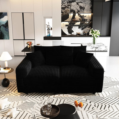 82.7", Black, 3 - Seat, Convertible Corduroy Cloud Couch, Comfy, Soft Pillows, Solid Wood Frame, Easy Assembly Seat 82.7" In Luxury Comfort With Matching Ottomans, Material For Stable Support
