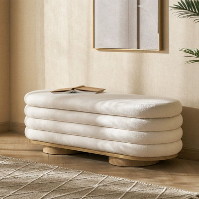 Banc de rangement blanc en chêne et polaire sherpa de style nordique pour chambre et salon