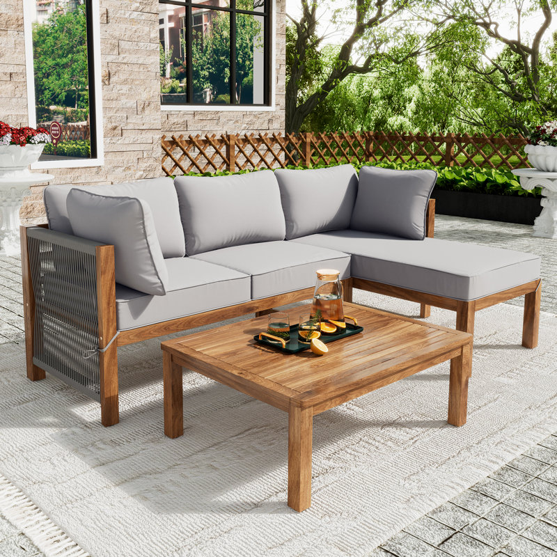 3-Piece Acacia Outdoor Lounge Set With Rope Armrests And Coffee Table