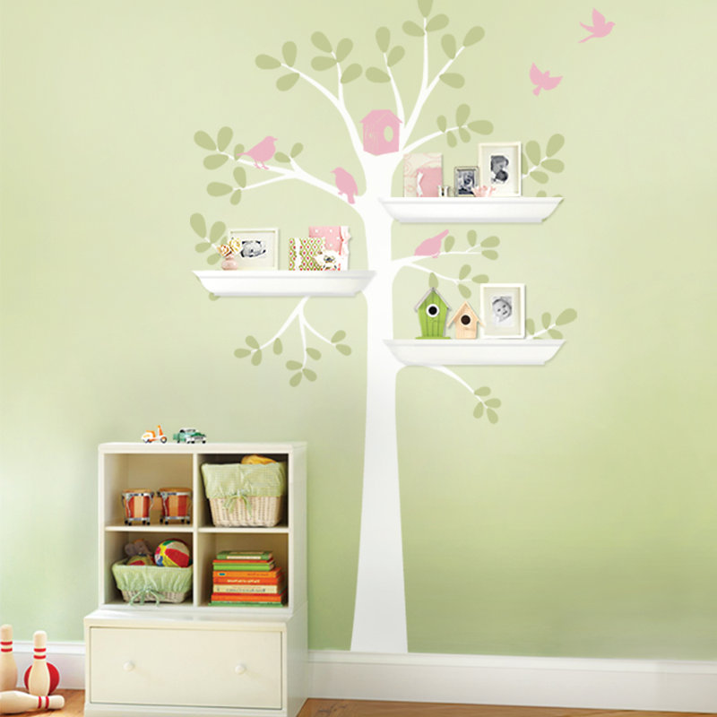 Décalcomanie murale arbre de rayonnage, Brun / rose, 55 po x 94 po
