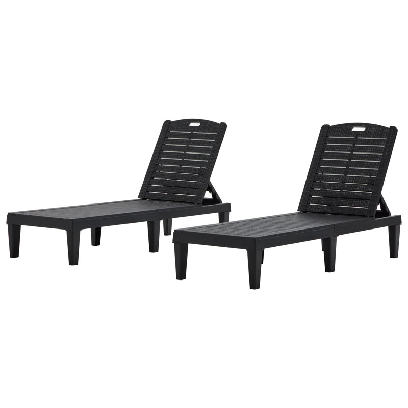 Chaise longue 2 pièces avec dossier réglable, Noir, noir, noir, noir