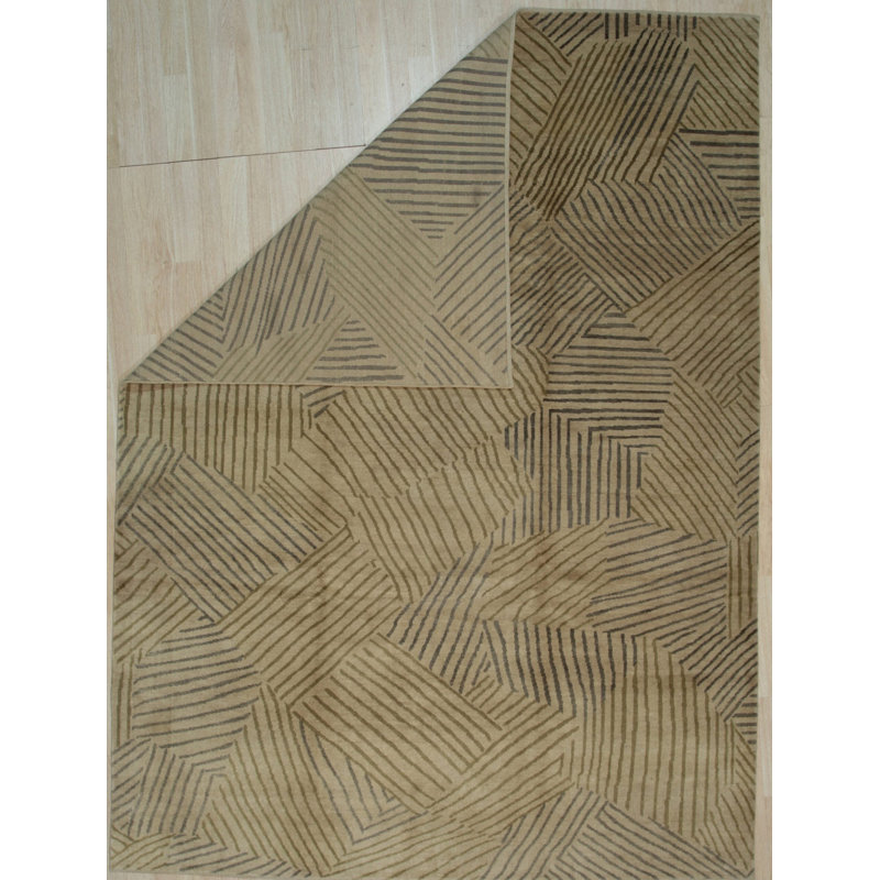Tapis brun moderne en laine noué à la main 9 x 12, Rectangle 9 pi x 11 pi 10 po