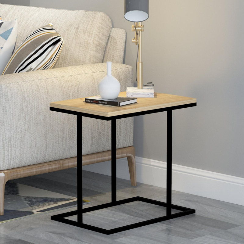 Elegant Side Table, Oak & Black, 20.5 x 13.8 x 19.7 Inches | 100% Melamine Coated Particle Board with 7 mm Thickness | Sturdy Metal Frame | Perfect for Living Room, Bedroom & Modern Décor