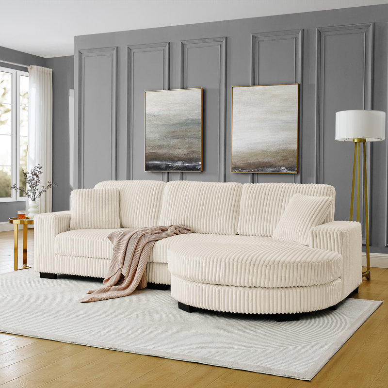 Convertible Comfort Corduroy L-shaped Sofa For Relaxation And Style