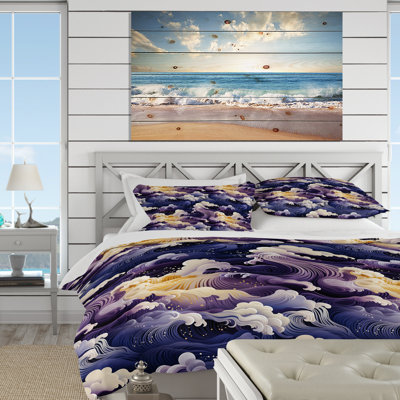 Ensemble de housse de couette violet Hokusai Waves