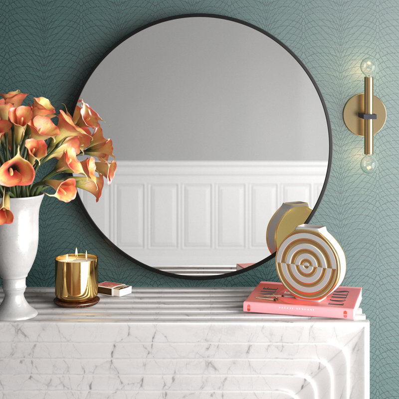 Miroir d'appoint mural moderne en aluminium, H 24 po x l 24 po, Laiton, 1