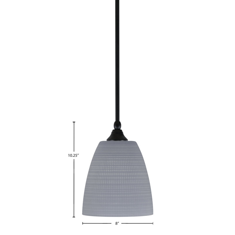 Mini-luminaire suspendu suspendu au fini noir mat avec verre matricé gris de 8 po