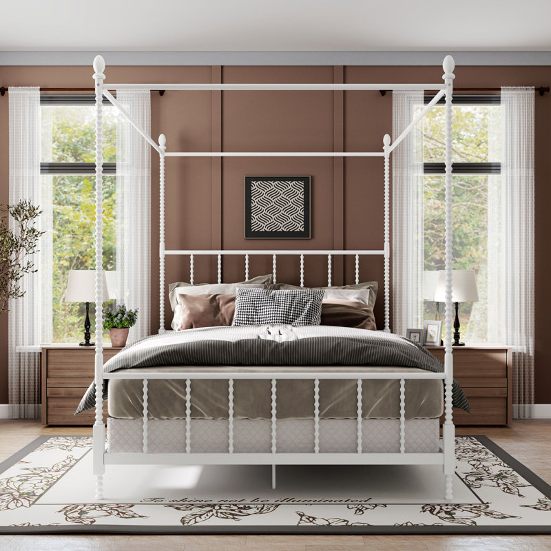 Magdaleno Metal Canopy Bed, White, Queen