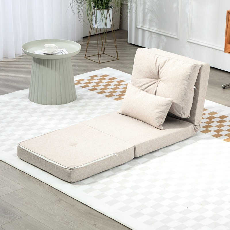 Folding Chair Bed: Adjustable , Beige Linen Fabric, Suitable For Living & Bedroom Flip Area Home Upholstered,
