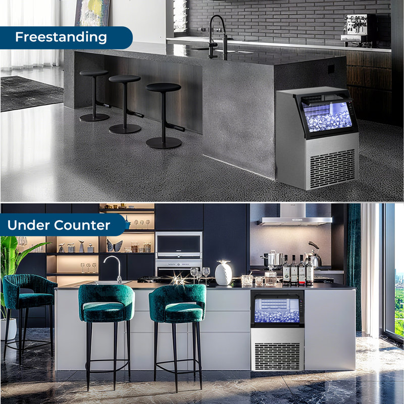 Electactic 80lbs/day Commercial Ice Maker,produces 36 Bullet Ice Cubes Per Cycle (11-20 Mins), 13lbs Storage, Stainless Steel Housing, Auto Clean Function, Lcd Panel For Home/bar/cafe Use