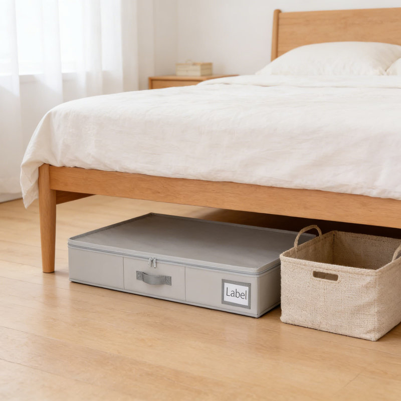 Boîte de rangement pliable sous le lit avec couvercle, organisateur en tissu robuste avec fond renforcé pour les vêtements, les chaussures et les couvertures, contenant sous le lit à profil bas pour l'organisation de la chambre à coucher et du placard