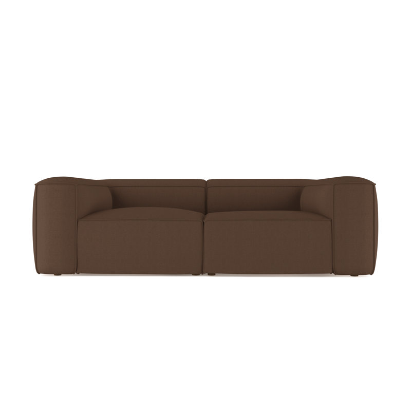 Varick Leather Sofa, Weathered, Box Weave Linen Chocolate