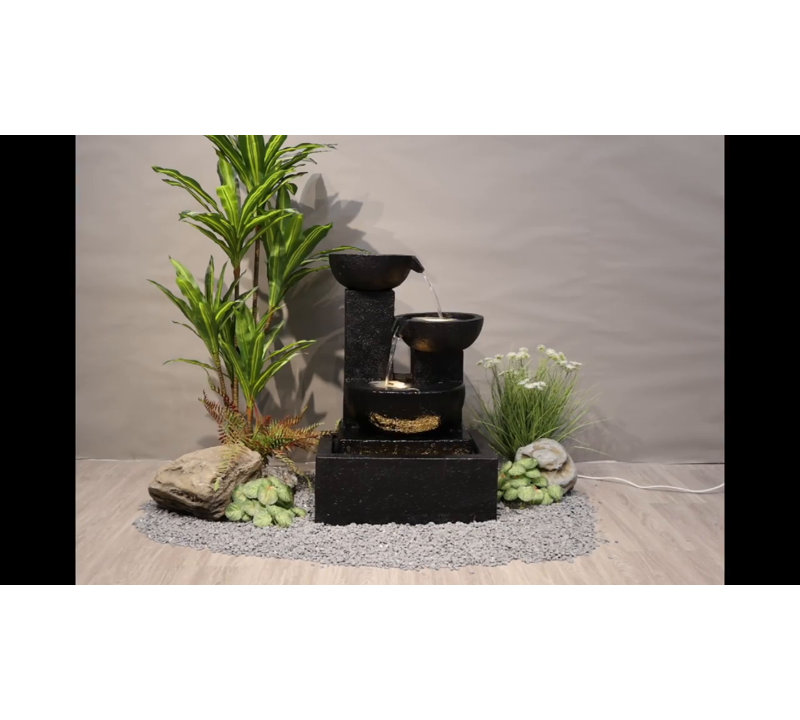 32" Black Stacking Water Fountain with Warm White LEDs