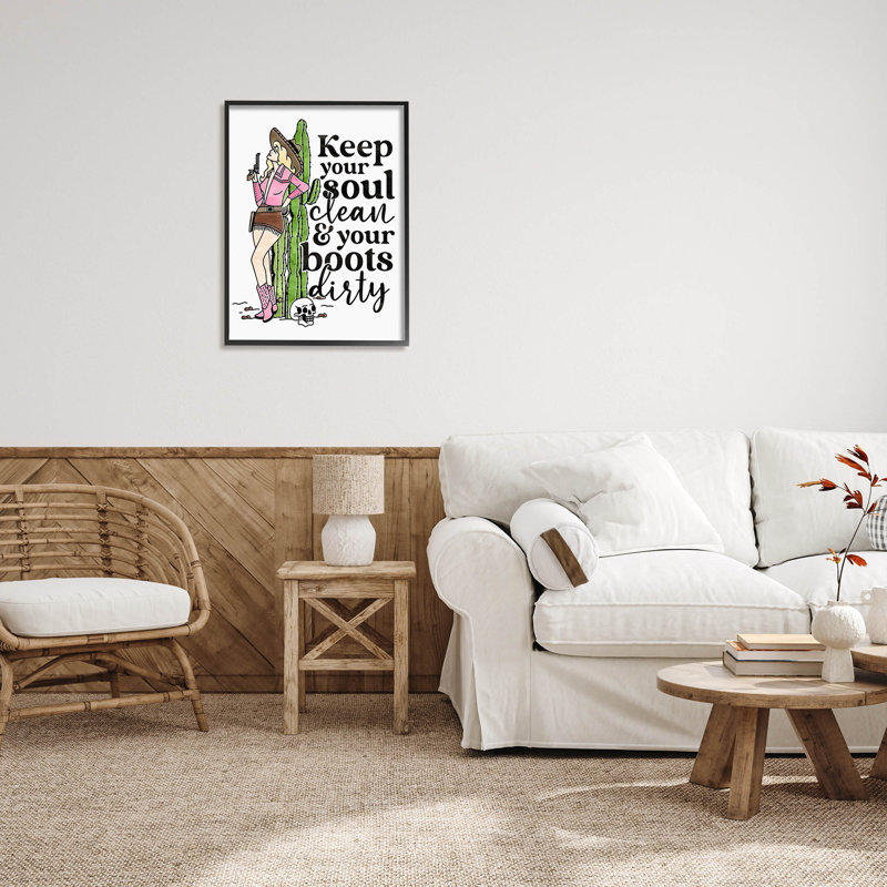 " Keep Soul Clean & Boots Dirty Phrase " by Erica Billups, Midnight Black Framed Giclee, 30" H x 24" W x 1.5" D