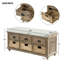 Banc de rangement rustique avec 3 tiroirs et 3 paniers en rotin, banc à chaussures pour le salon, vestibule ()-2074935869