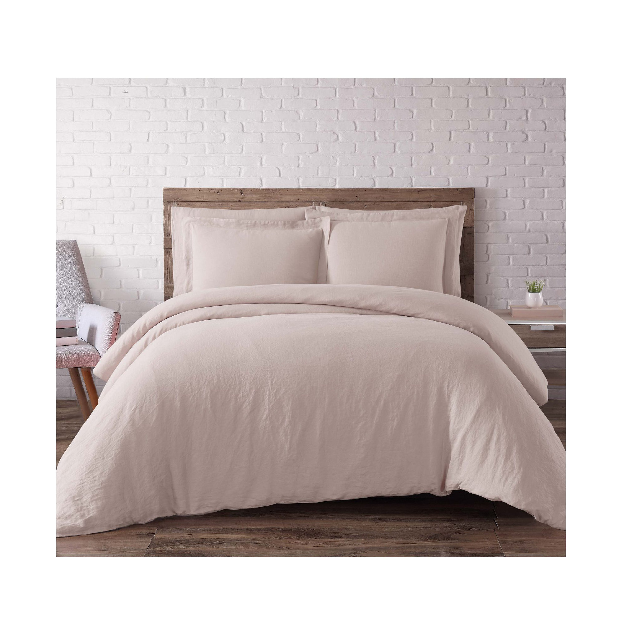 Nena 100% Linen Percale Duvet Cover Set, Full / Queen, Blush