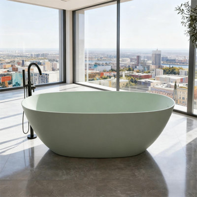 Baignoire de trempage autoportante en résine solide de 61 po avec trop-plein et drain escamotable, vert turquoise