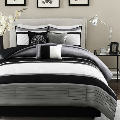 Grey King Comforter 7 Piece , Stylish Pieced Design, And Easy To Clean Bedding Piece, Subtle Elegance With Faux Silk, All Season Use