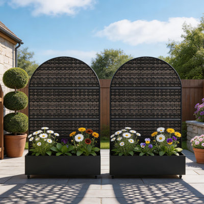 Metal Planter Box With Trellis And Wheels