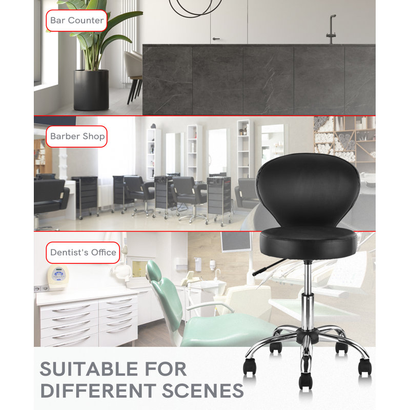Backed Ergonomic Lab Stool with Removable Casters/Wheels, Black
