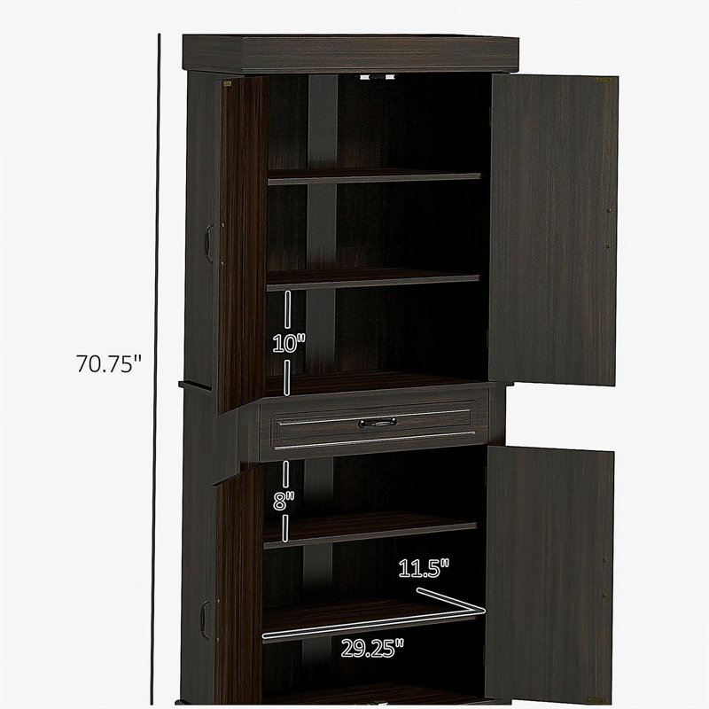 Armoire de rangement indépendante pour la cuisine HOMcom de 71 pouces, avec 4 portes et 2 grandes armoires, grande armoire de rangement avec tiroirs larges, convient aux restaurants et aux cafés