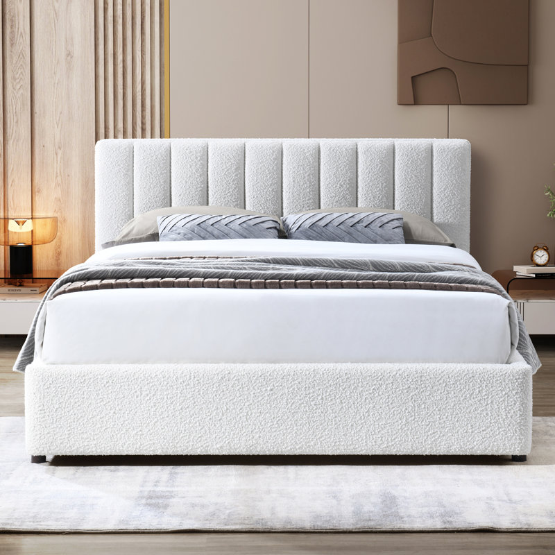 Lit plateforme tapissier Petillo Jaxon, Grand, Blanc