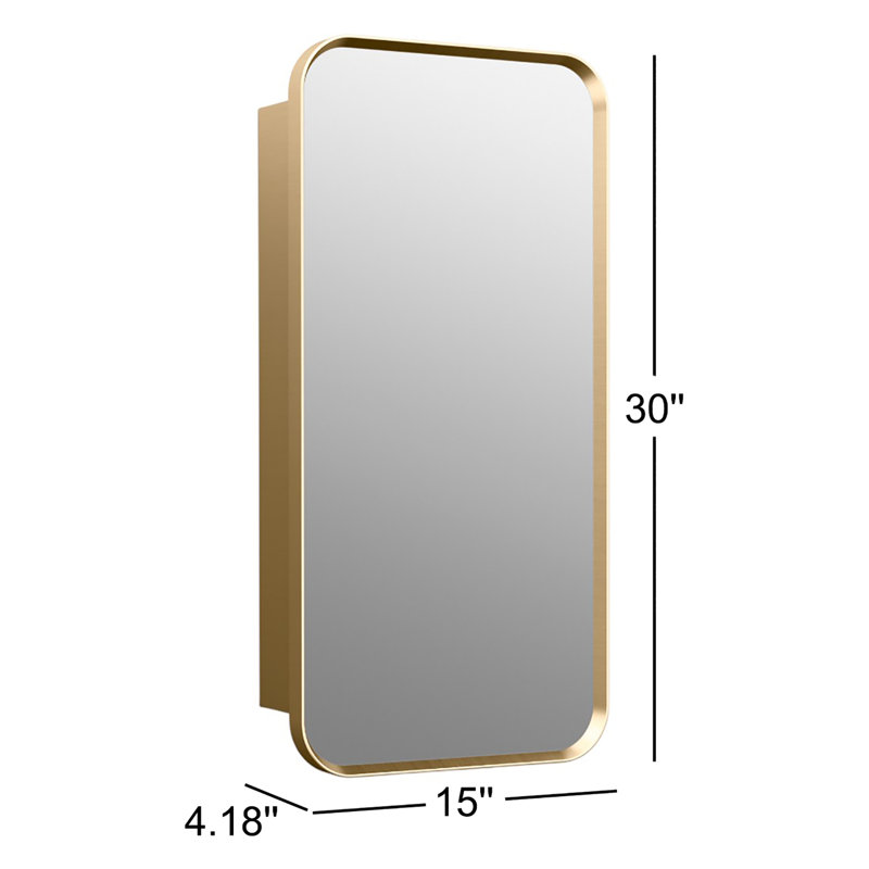Verdera Surface Mount or Recessed Rectangular Framed Medicine Cabinet, 30" H x 12" W x 4.18" D, Brushed Gold
