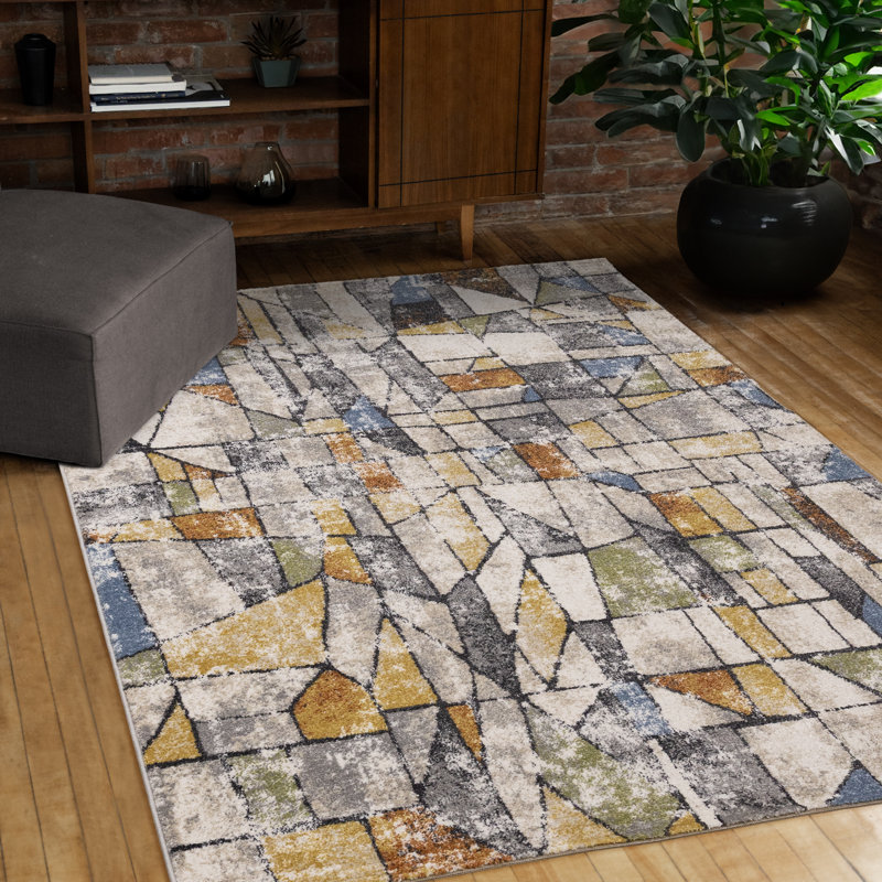 Tapis multicolore à motif de vitrail Hoquiam, Rectangle 5 pi 3 po x 7 pi 7 po