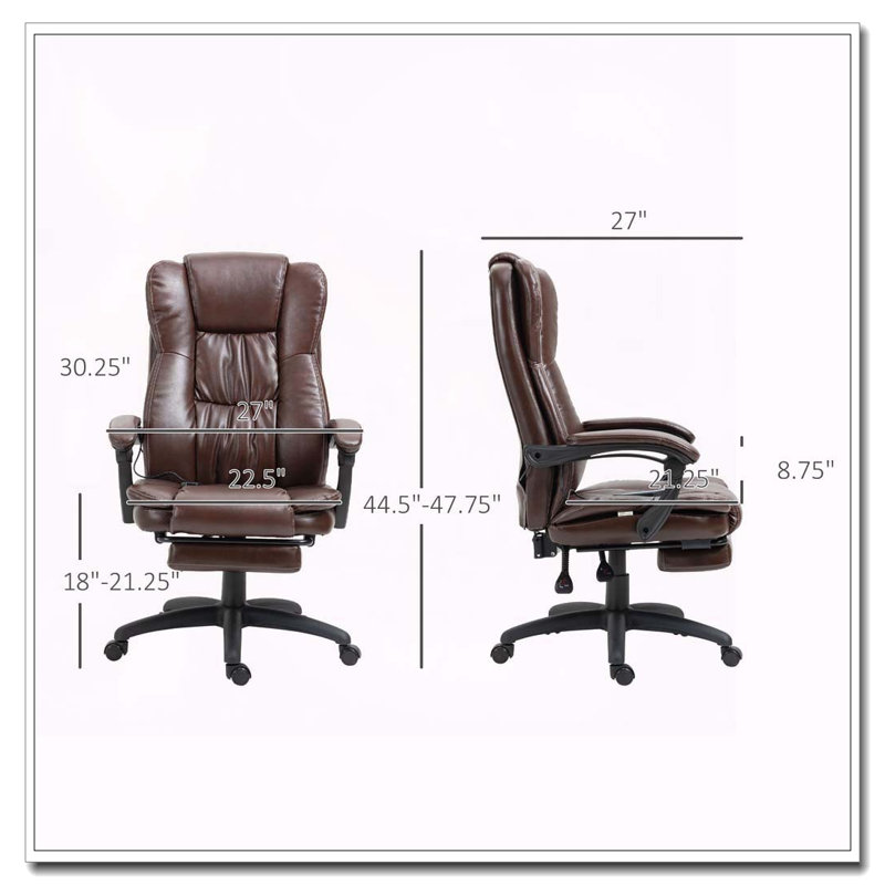 High Back Massage Office Chair With 6-Point Vibration,5 Modes,Executive Chair,PU Leather Swivel Chair With Reclining Back,And Retractable Footrest,Brown