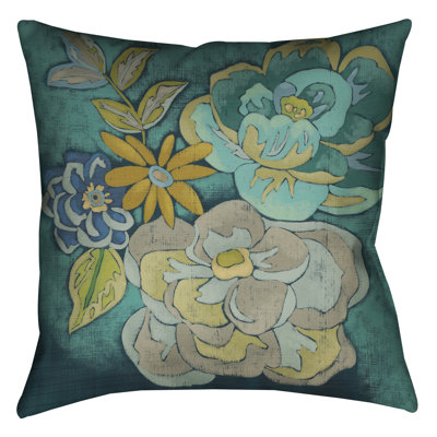 Steve Teal Bouquet Throw Pillow