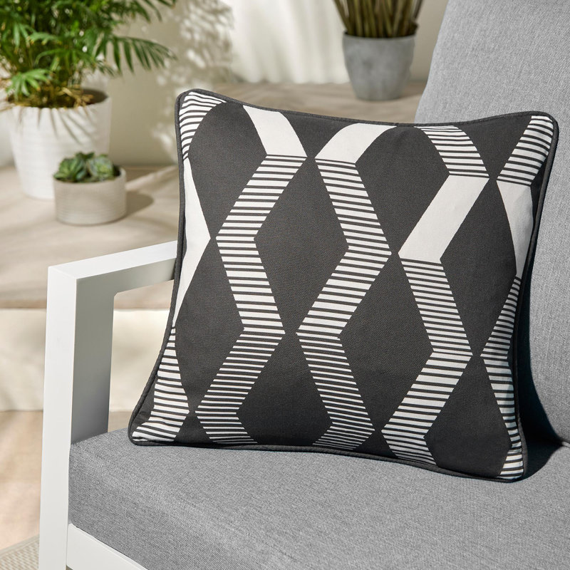 Geometric Square Cushion Cover, Black