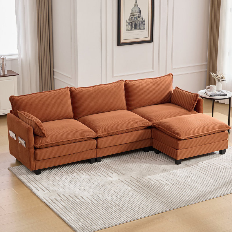 Canapé modulaire surdimensionné surdimensionné avec repose-pieds mobile, ensemble de canapés en velours côtelé moderne 102 pouces 4 places, canapé convertible en forme de L