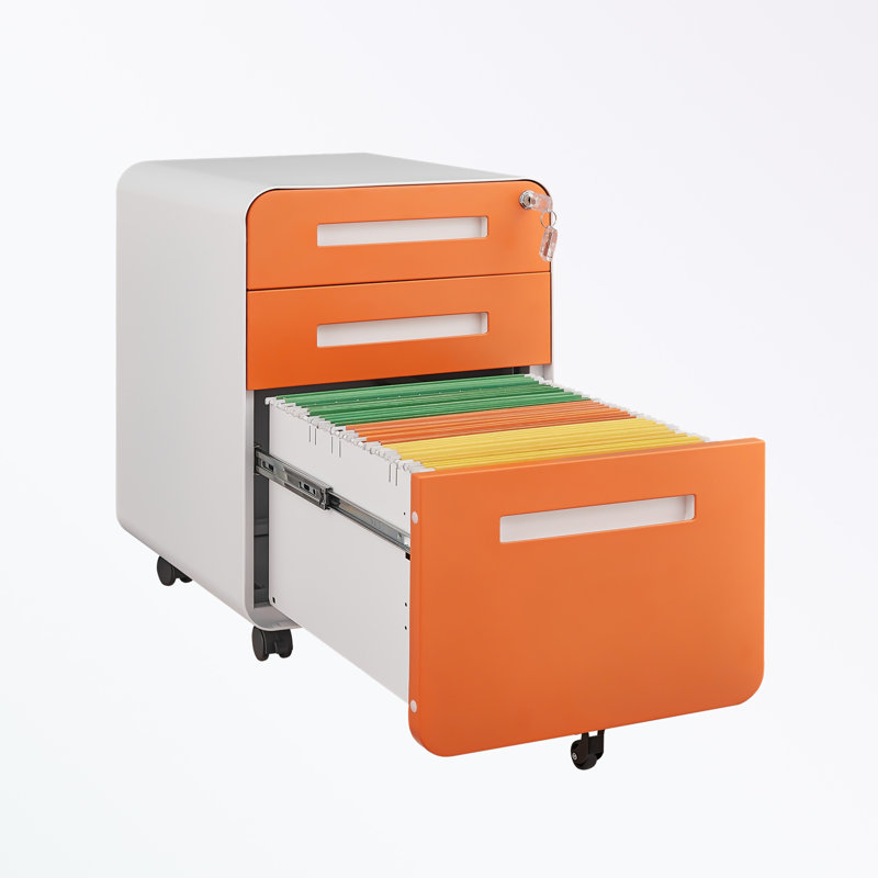 Mekala 15.75'' Wide 3 - Drawer Filing Accent, Orange/White