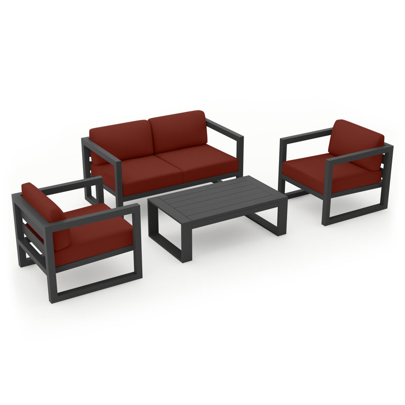 Avion 4 Piece Sofa Seating Group with Sunbrella Cushions, Canvas Henna Sunbrella® Canvas, 15.75" H x 45.25" W x 25.5" D