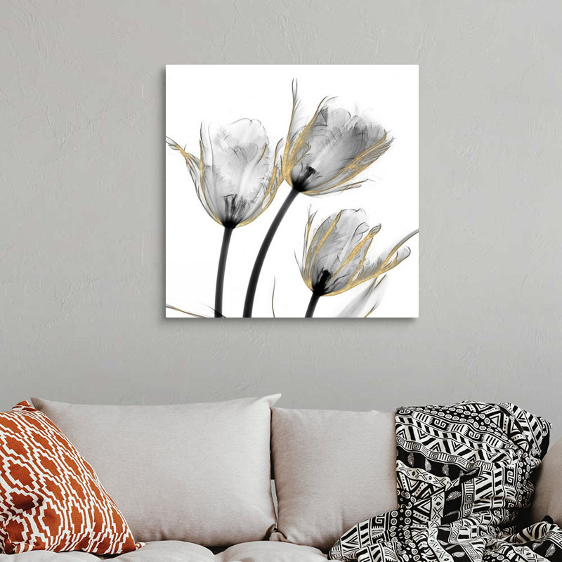 «Gold Embellished Tulips 2» par Albert Koetsier, reproduction d'art sur toile, Toile tendue, H 30 po x l 30 po x P 1,25 po