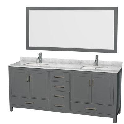 Sheffield 80" Freestanding Double Bathroom Vanity with Marble Top with 70" Mirror