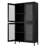 Black Metal Cabinet With 4 Shelves And Glass Door Compartments - Freestanding For Office, Living Room, Kitchen Elegant Style 4-shelf Reinforced Tempered Bathroom Storage