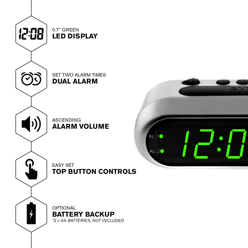 Digitally Electric Tabletop Clock with Alarm Silver