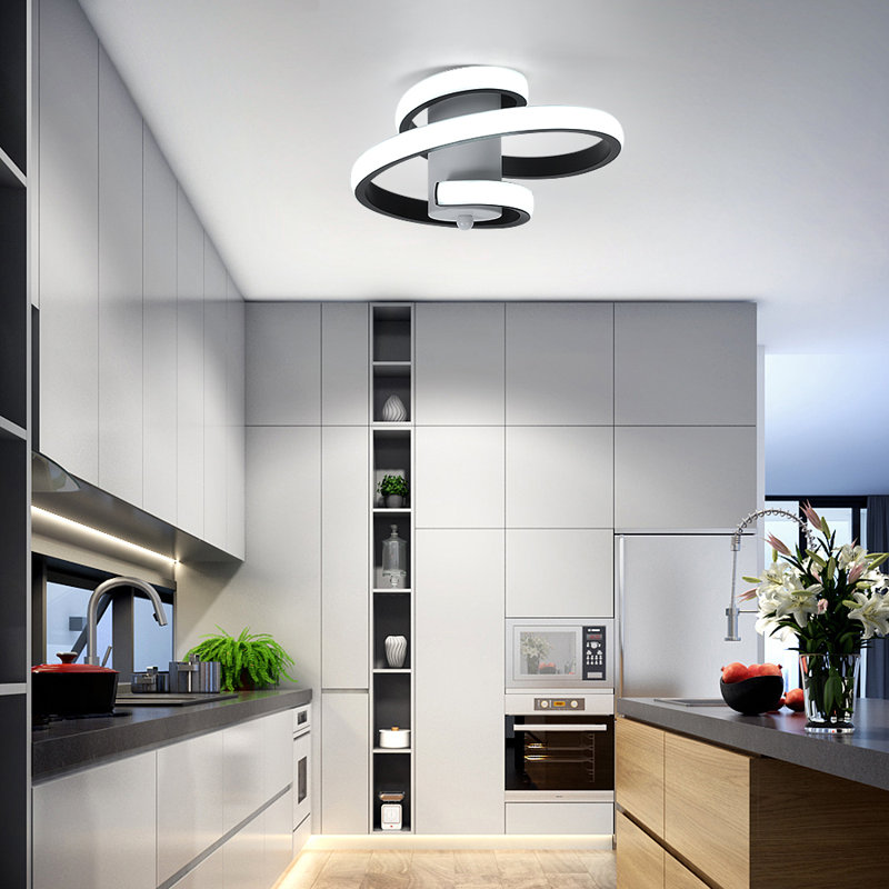 LED Flush Mount Spiral Ceiling Lamp, 6000K, Black