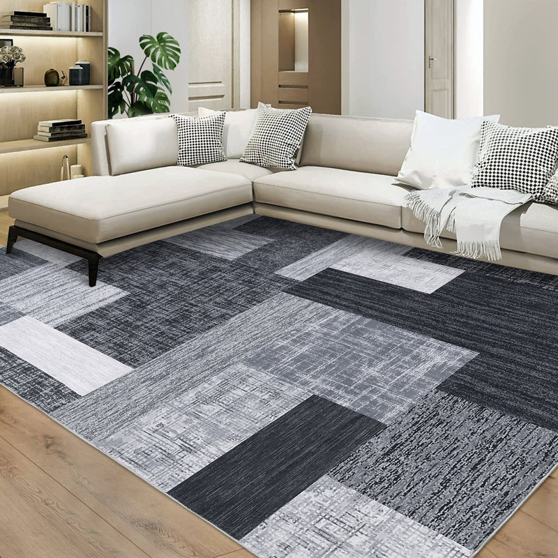 Tapis géométrique lavable à la machine lavable à la machine, Rectangle 9 pi x 12 pi