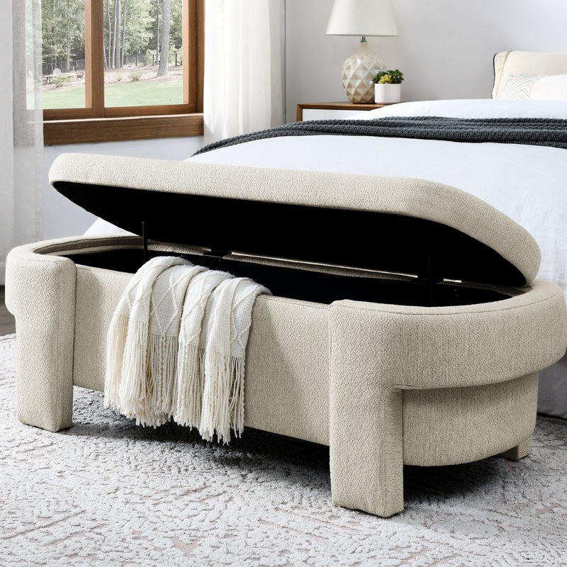 Banc rembourré en lin beige avec amplement d'espace de rangement - chambre à coucher moderne et spacieuse incontournable
